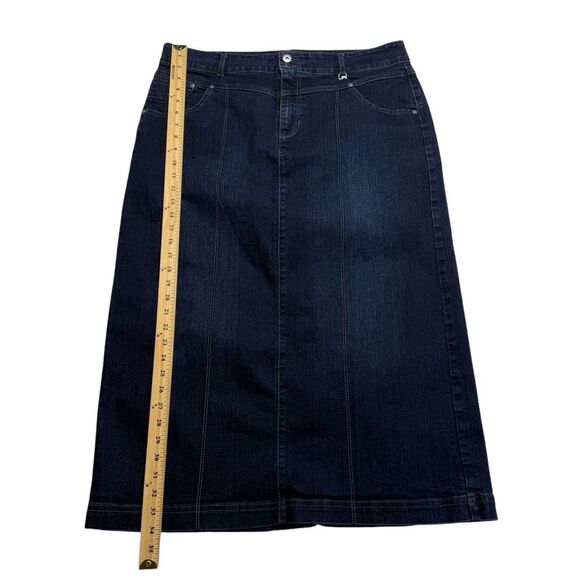 Style & Co Tummy Control Blue Jean Denim Skirt Dark Wash Back Vent Sz 16 - Picture 8 of 13